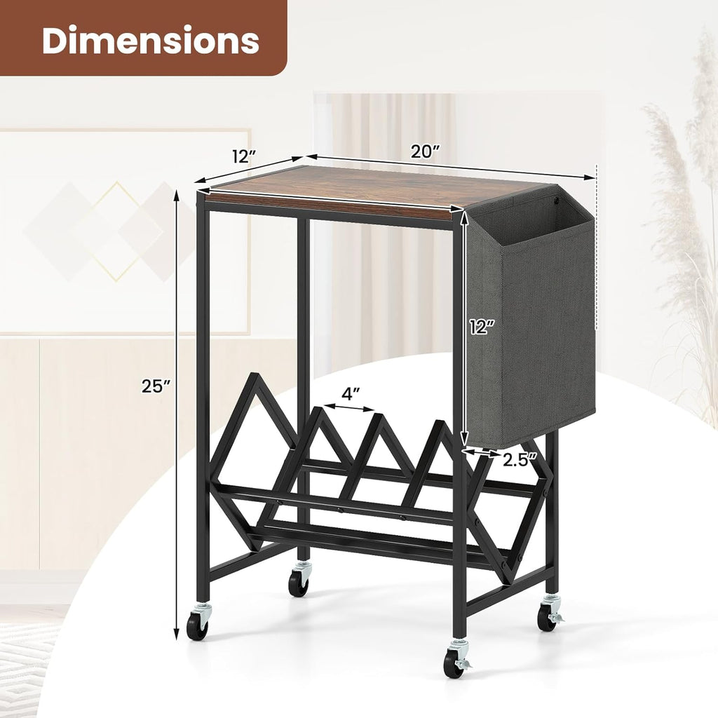 Giantex Record Player Stand, Rolling 2-Tier Turntable Stand with Storage Shelf Up to 130 Albums, Record Player Table w/Metal Frame & Magazine Holder, Vinyl Record Storage for Living Room, Black