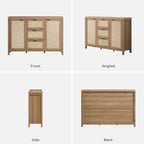 SICOTAS Rattan Sideboard Buffet Cabinet with Storage - 52" Larger Farmhouse Credenza Storage Coffee Bar Cabinet with 3 Drawers & 2 Doors, Boho Console Table for Living Room, Kitchen, Caramel Oak