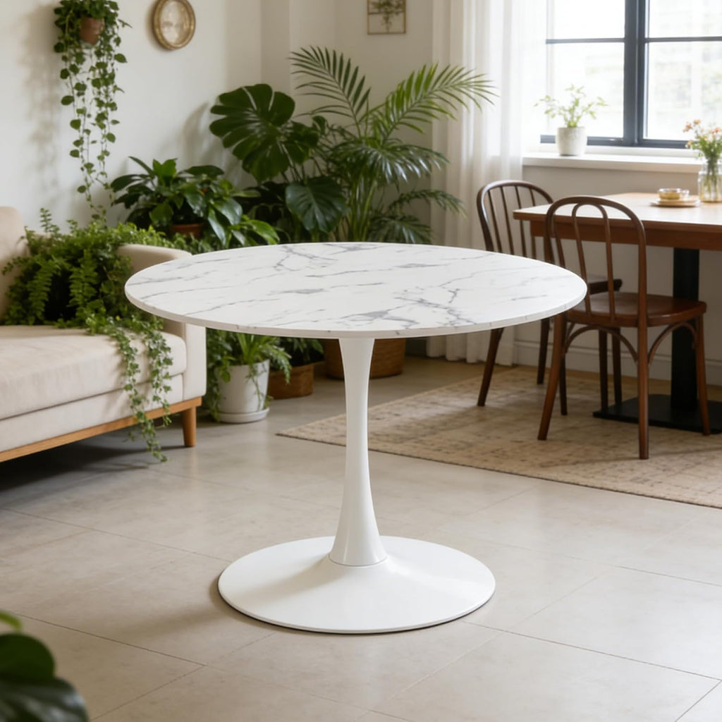 Mid-Century Round Tulip Table, 42" Tulip Dining Table with Sturdy Pedestal Base, Ideal for Kitchen, Small Spaces, Office and Cafe
