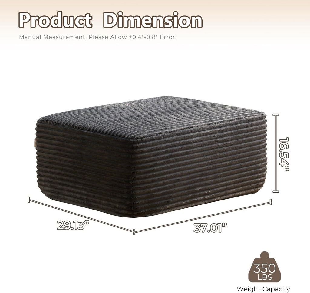HOOOWOOO Large Velvet Ottoman Coffee Table for Couch,Oversized Rectangular Ottoman Bench Seat,Modern Plush Corduroy Upholstered Foot Rest for Living Room Bedroom Bedside,Plush Grey