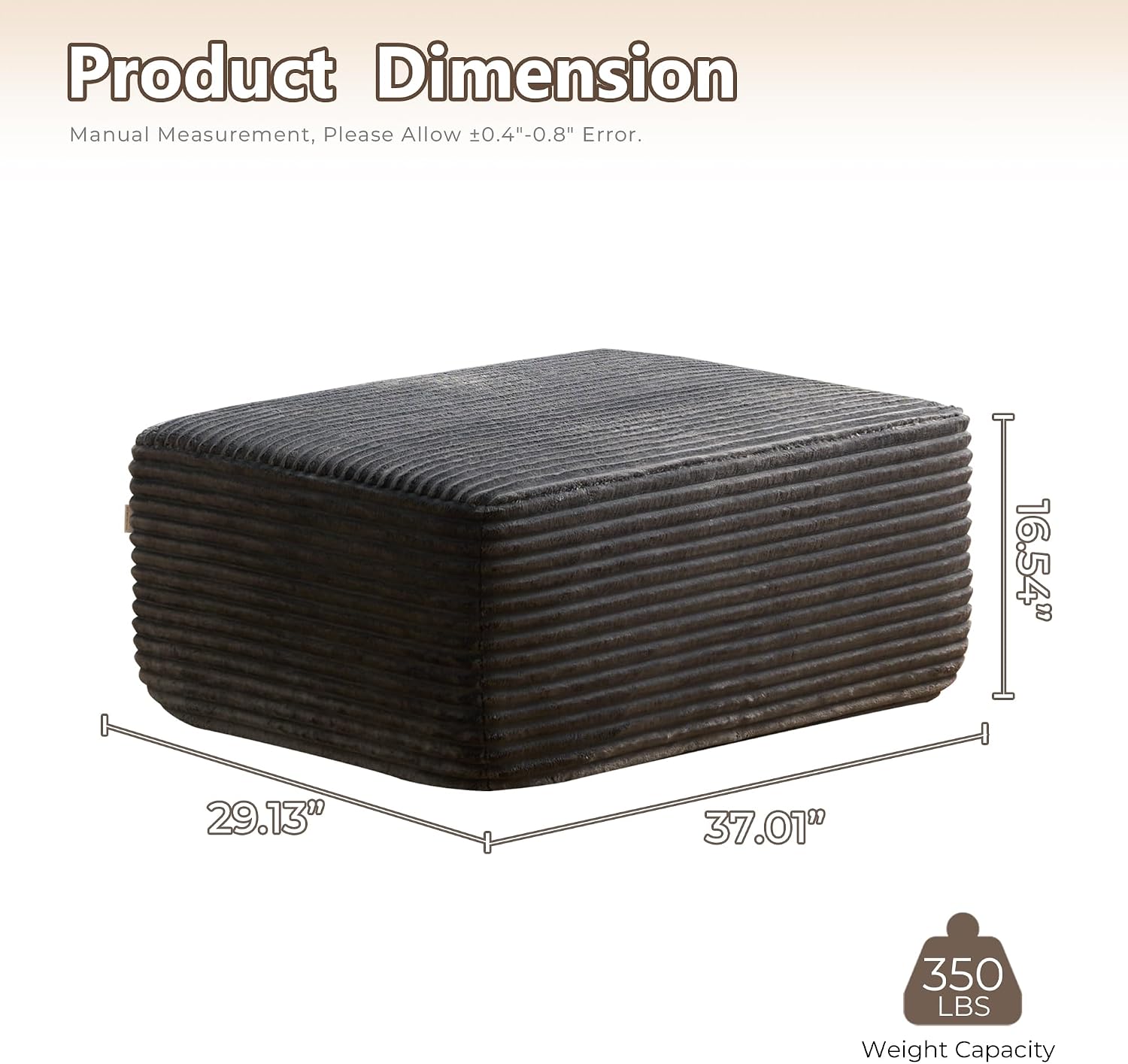 HOOOWOOO Large Velvet Ottoman Coffee Table for Couch,Oversized Rectangular Ottoman Bench Seat,Modern Plush Corduroy Upholstered Foot Rest for Living Room Bedroom Bedside,Plush Grey