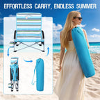 Old Bahama Bay 2 Pack Ergonomic Low Beach Chair for Back Support – Heavy Duty 350lbs Folding Sand Chair, Cup Holder & Carry Bag – Lightweight Portable Seat for Beach, Camping, Concerts,Stripe Design