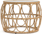Furniture of America Ysar Boho Rattan Round Coffee Table Outdoor with 5mm Tempered Glass Top, All-Weather and Rust Resistant Patio Furniture
