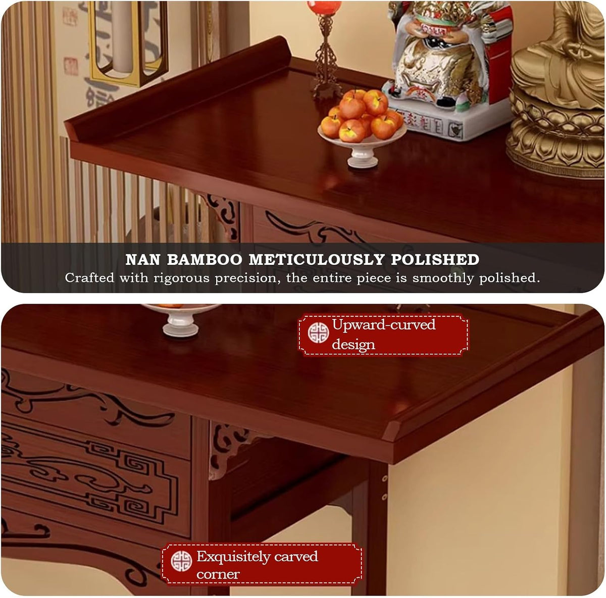 Chinese Meditation Buddhist Cabinet with Drawer Storage | Personal Shrine Stand Prayer Tables For Bedroom, Living Room, Office, Entryway(Walnut,120x33cm/47.2x12.9in)