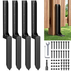 Fence Post Repair Kit，Heavy Duty Steel Fence Post Anchor Ground Spike ，Quick Fix Broken/Leaning Wood Posts with，and Fixed Fence Posts（4-Pack）