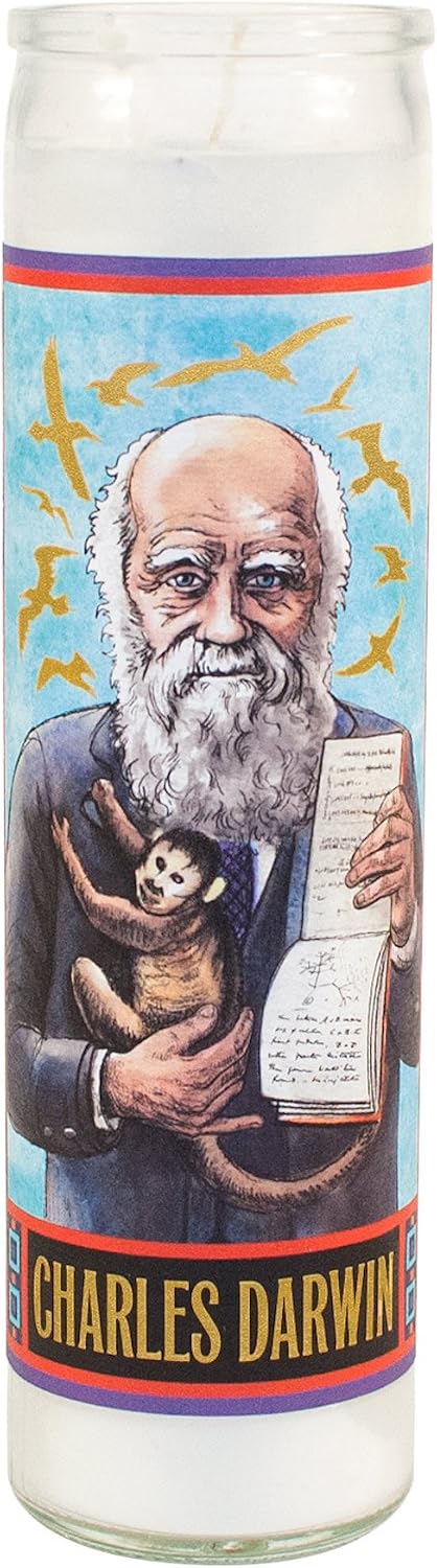 Charles Darwin Secular Saint Candle - 8.5 Inch Tall Glass Prayer Votive - Made in The USA