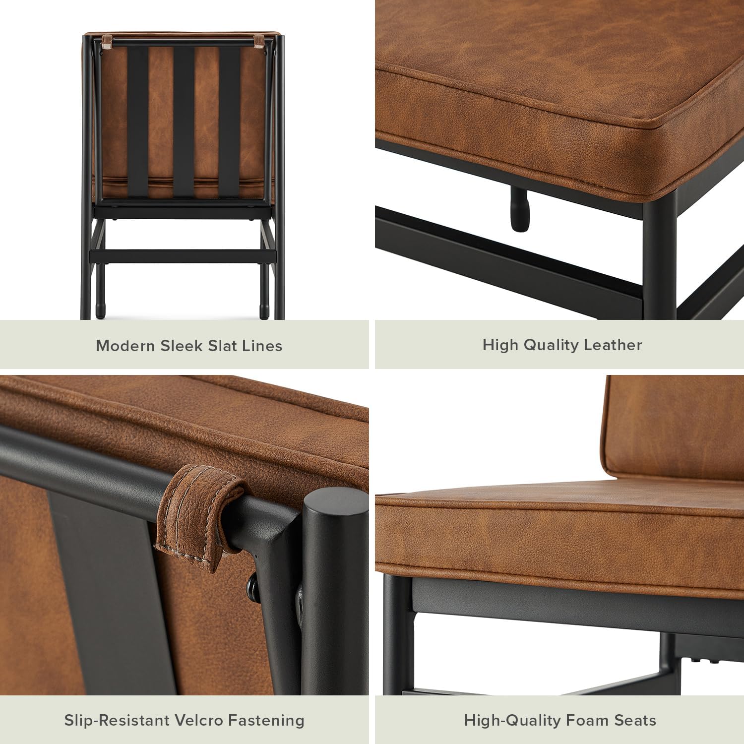 mopio Odelia Brown Faux Leather Dining Chairs Set of 2, Modern Kitchen Chairs with Removable Cushion Covers and Black Rust-Free Metal Legs (Set of 2, Pecan Brown Faux Leather)