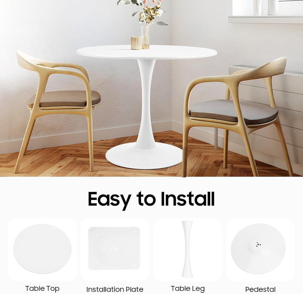 31.5 Inch Round Dining Table for 3 Person, Modern Minimalist Space-Saving Circle Dinner Table with Sturdy Metal Legs, Compact Kitchen & Dining Room Furniture