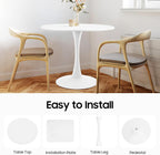 31.5 Inch Round Dining Table for 3 Person, Modern Minimalist Space-Saving Circle Dinner Table with Sturdy Metal Legs, Compact Kitchen & Dining Room Furniture