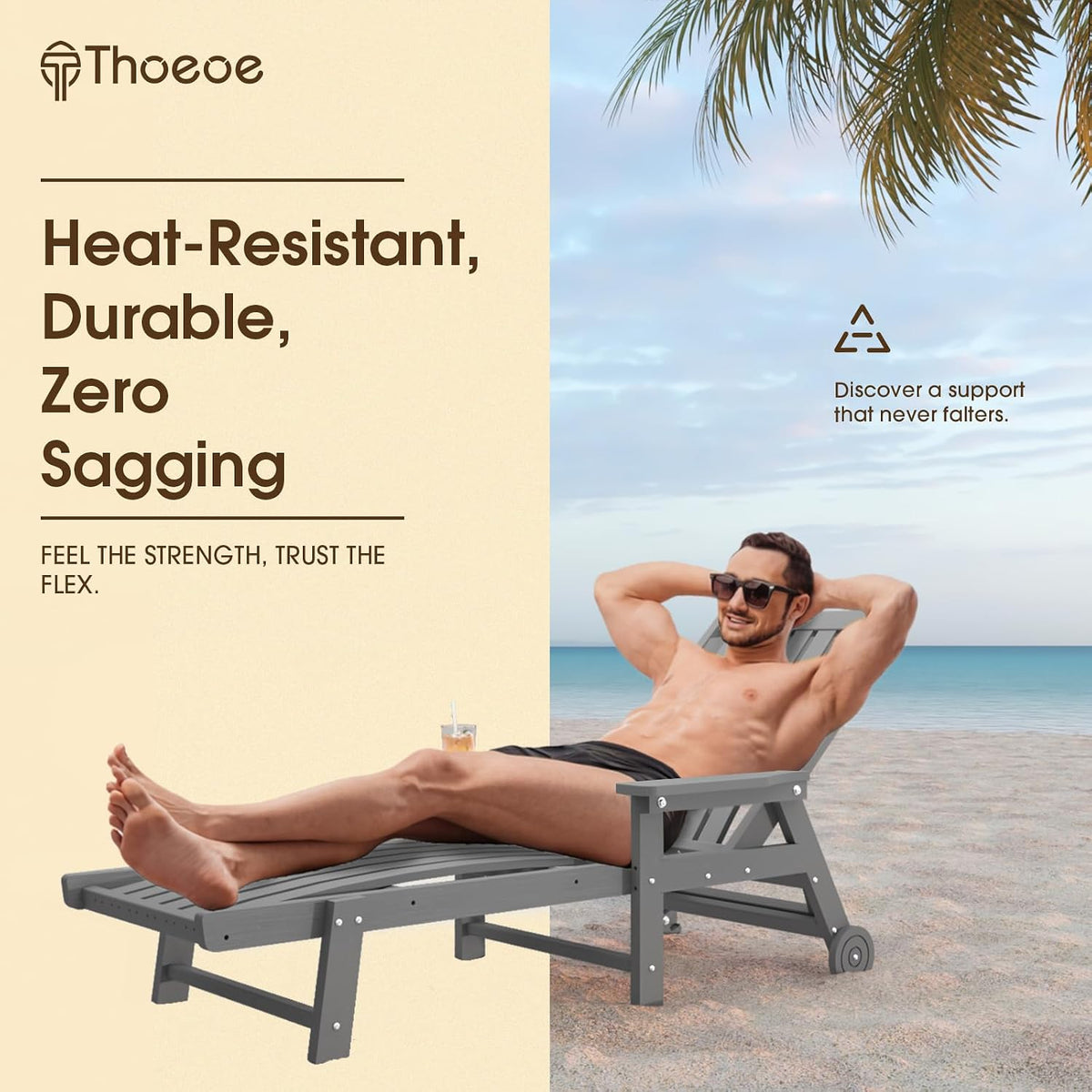 Outdoor Chaise Lounge Chair Set of 2,HDPE lounge chair outdoor with Wheels | Oversized pool lounge chairs with cup holder, 5 adjustable position for patio,outside,pool,deck