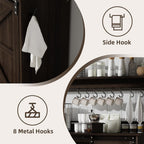 4ever2buy 55" Farmhouse Coffee Bar Cabinet with Storage & Wine Rack, Oak | Storage Hutch with Adjustable Shelves, Wine Rack and 8 Hooks for Living Room or Dining Room Storage