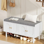 Shoe Storage Bench, 2-Tier Entryway Bench with Cushion, 15" D x 39.4" W x 19.7" H, Shoe Cabinet Bench with 4 Doors and Adjustable Shelves, for Entryway, Hallway, Bedroom, Living Room, White