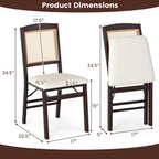 KOTEK Folding Dining Chairs Set of 4, Wooden Kitchen Chairs with Padded Seat & Rattan Backrest, Foldable Armless Side Chairs for Dining Room, Living Room (Espresso & Beige)