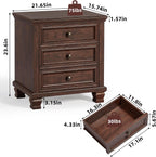 SAVOR LIFE 3-Drawer Nightstand Set of 2 with Solid Wood Legs,Walnut | Pair of three-drawer bedside tables with sturdy square wood legs for matching bedroom storage or living-room end tables