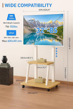 Rolling TV Stand for 32-80 Inch TVs, TV Cart with Power Outlet | TV Stand for Living Room, Outdoor TV Stand with Wheels, TV Stands for LCD OLED 4K Flat/Curved Panels Max VESA 600x400mm