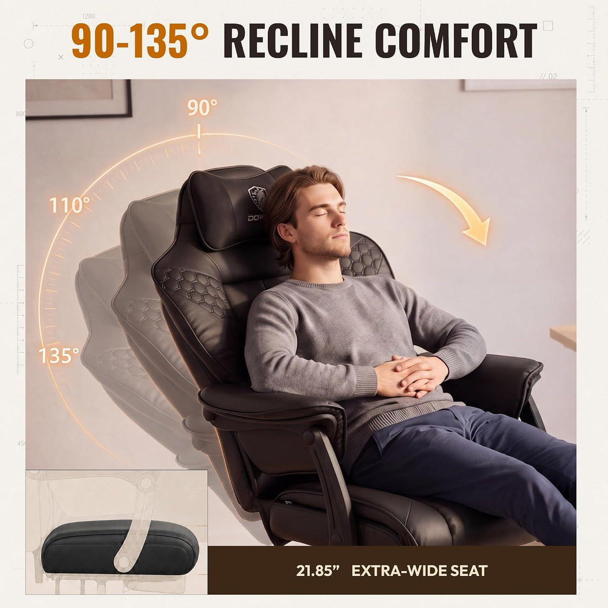 Dowinx Big and Tall Gaming Chair with Footrest for Home Office 500LBS Black | High Back Leather Office Chair, Extra-Wide & Thick-Padded Seat Cushion with Ergonomic Lumbar Support and Soft Linkage Armrest