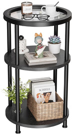 Homeiju Glass Side Table, 3-Tier Glass End Table with Adjustable Feet, Bedside Table for Small Space for Living Room, Balcony, Bedroom, Black