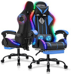 RGB Gaming Chair with Bluetooth Speakers and LED Lights Computer Chair-Blue | Ergonomic Massage Game Chair with Footrest High Back Music Video Game Chair for Adults Boys Gamer Chairs with Lumbar Support