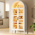 GarveeHome 70 in Tall Arched Kitchen Pantry Cabinet with LED Lights, Modern Wood Arched Bookshelf with Glass Doors & Adjustable Shelves, Elegant Display Cabinet for Kitchen, Dining Room, Living Room