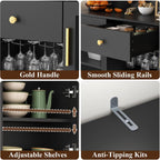 72'' Large Kitchen Pantry Cabinet with LED Light, Black Kitchen Hutch with Pegboard & Wine Racks, Modern Pantry Cupboard with Countertop & Storage Drawers, Tall Bar Cabinet for Dining Room, Home