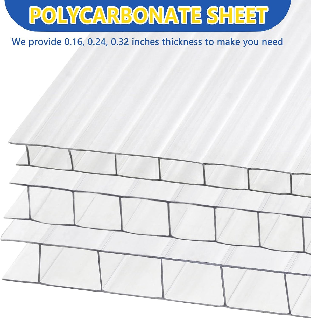 Polycarbonate Greenhouse Panels, Twin-Wall Polycarbonate Sheet, Clear Panels for Greenhouse,Outdoor Garden, Plant Stand Roof (47.2''H x 23.6''W x 0.16''T, 14)