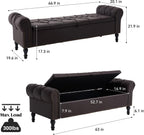 Faux Leather Storage Bench 67 Inch Upholstered Tufted Ottoman Bench with Arms Large Storage Space King Size End of Bed Bench for Bedroom Living Room Entryway Whiskey Coffee