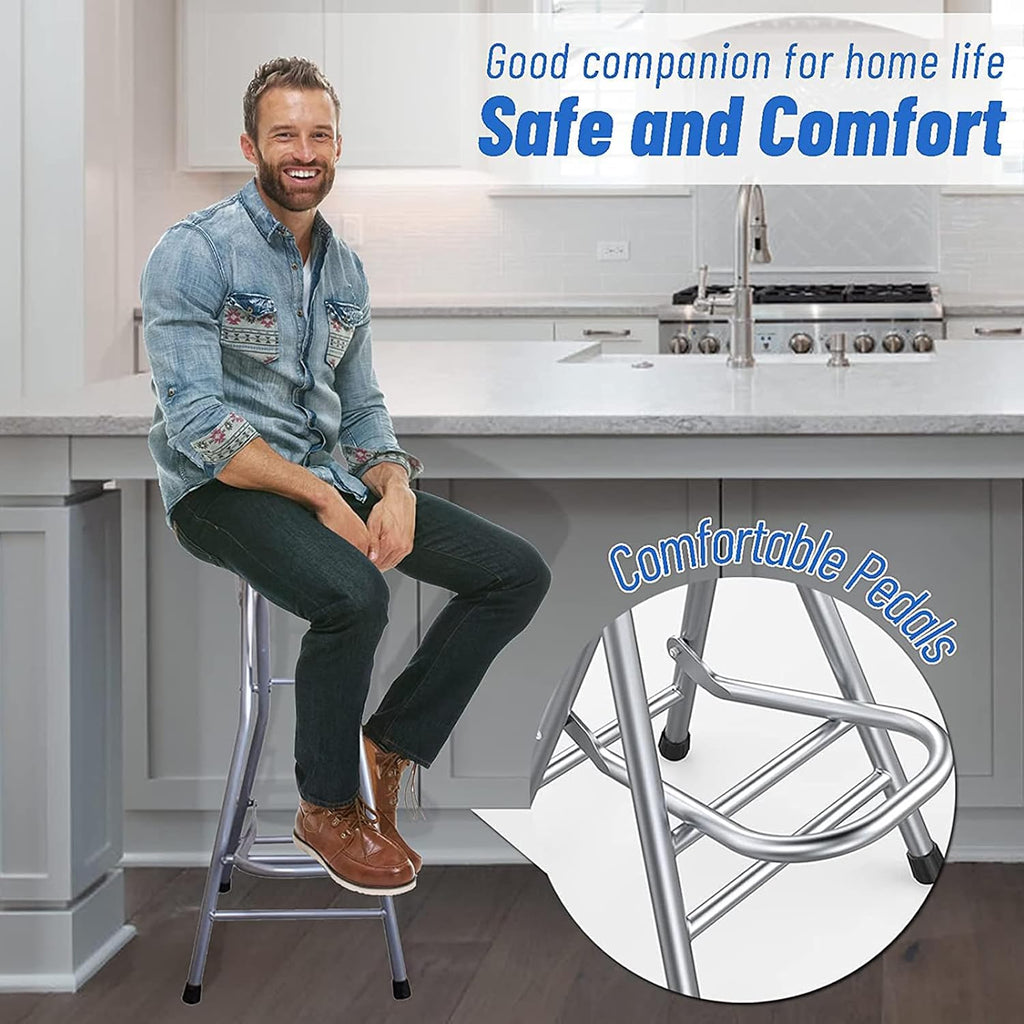 Be&xn Folding Bar Stool, Tall Collapsible Stool Counter Height Folding Stools for Adults Portable, Plastic Barstool Chair for Adults Kitchen Island Guitar (blue, H72xW31cm(28x12inch))