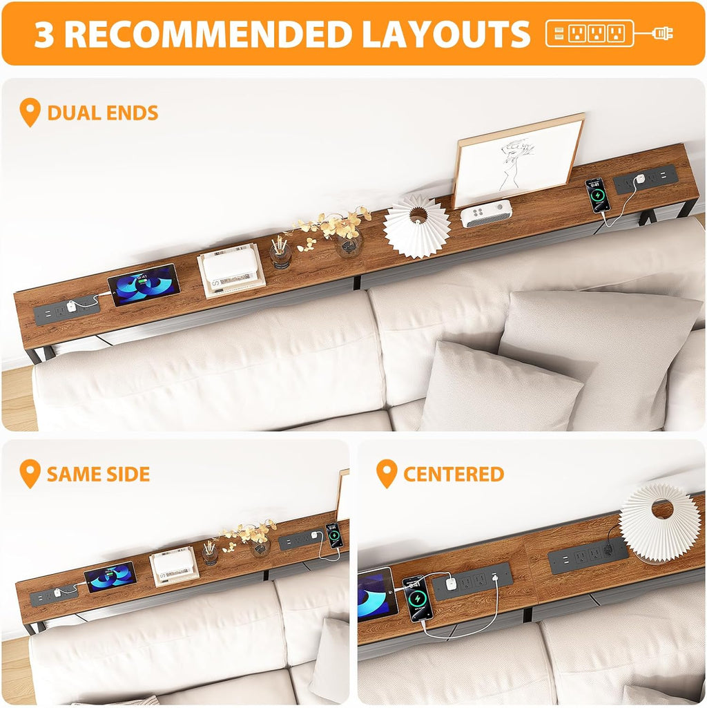Bathola 71'' Behind Couch Table with 2 Outlets, Sofa Tables Narrow Long | 5.9" Wide Console Table Behind Couch with 6 AC & 4 USB, Wood Couch Table Behind Sofa for Living Room, Bedroom, Hallway, Brown
