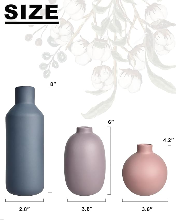 vensovo Matte Ceramic Vase Set of 3 – Modern Farmhouse, Boho & Minimalist Neutral Home Decor – Decorative Vases for Pampas Grass, Dried Flowers or Faux Plants – Shelf, Table, Entryway & Living Room