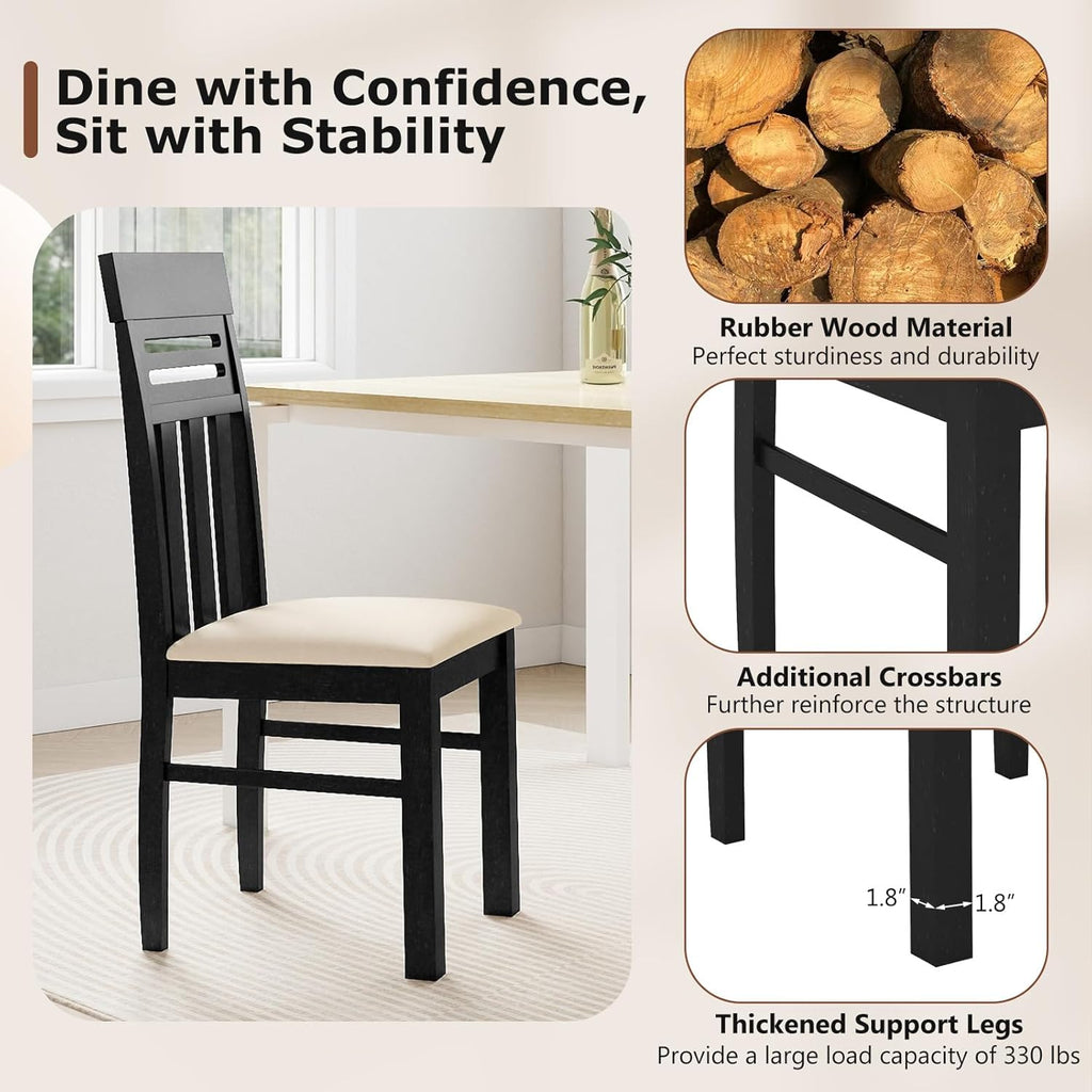 Giantex Wooden Dining Chairs Set of 2, High Back Black Dining Room Chairs with Padded Seat & Rubber Wood Frame, PU Leather Farmhouse Side Chairs for Kitchen Living Room