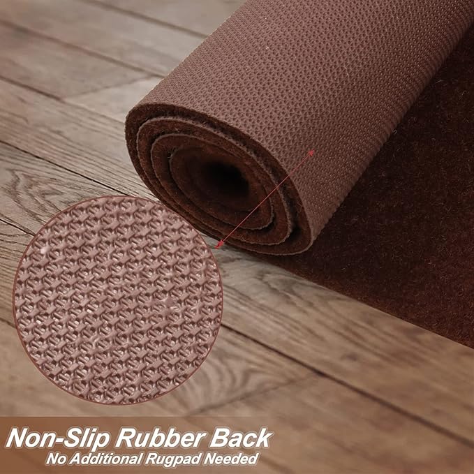 4' x 26' Runner Rugs with Rubber Backing, Indoor Outdoor Utility Carpet Runner Rugs, Chocolate Brown, Can Be Used as Aisle for The RV and Boat, Laundry Room and Balcony