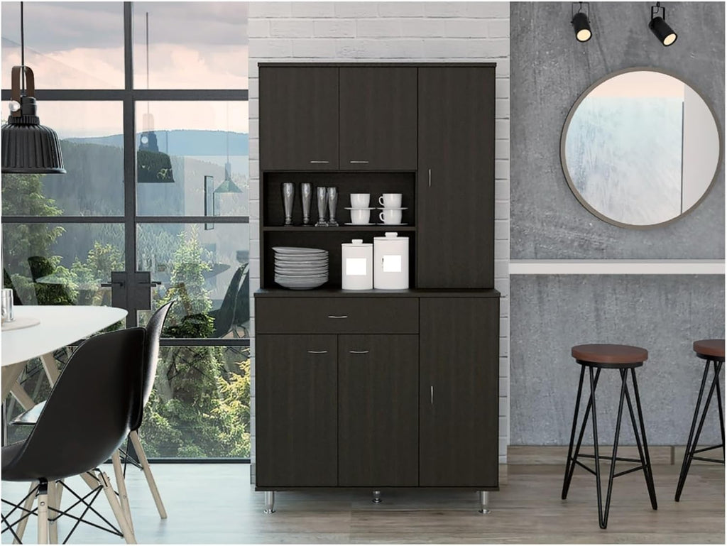 90 Kitchen Pantry, One Drawer, Multiple Cabinets, Two Open Shelves,for use in Restaurants