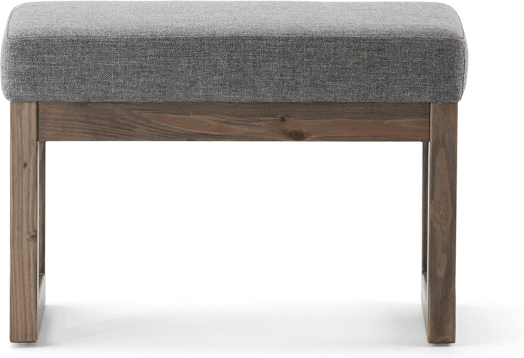 SIMPLIHOME Milltown 27" Wide Linen Look Rectangle Ottoman in Grey | Contemporary ottoman with a cushioned seat for extra seating in your bedroom or entryway; footstool, footrest or pouf.