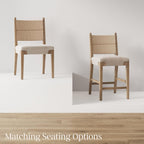 Nathan James Cove Boho Solid Wood Dining Chair with Woven Seagrass Back and Upholstered Seat, Flax/Light Brown