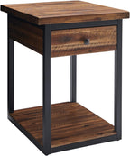 Claremont Rustic Solid Wood End Table with Drawer and Shelf – Farmhouse Accent or Nightstand with Natural Knots, Rough-Hewn Edges for Living Room or Bedroom by Alaterre Furniture (Dark Brown)