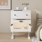 RoyalCraft Large Nightstand with LED Lights, White Robot Nightstand | End Table with 360°Rotating Drawer, Modern Bedside Table with Storage, Wood Night Stand for Bedroom, Home Office, White