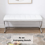 HEAH-YO Modern Button Tufted Bench, PU Faux Leather Ottoman Dining Bench, Stylish Footstool for Entryway Bedroom Kitchen Dining Table, White