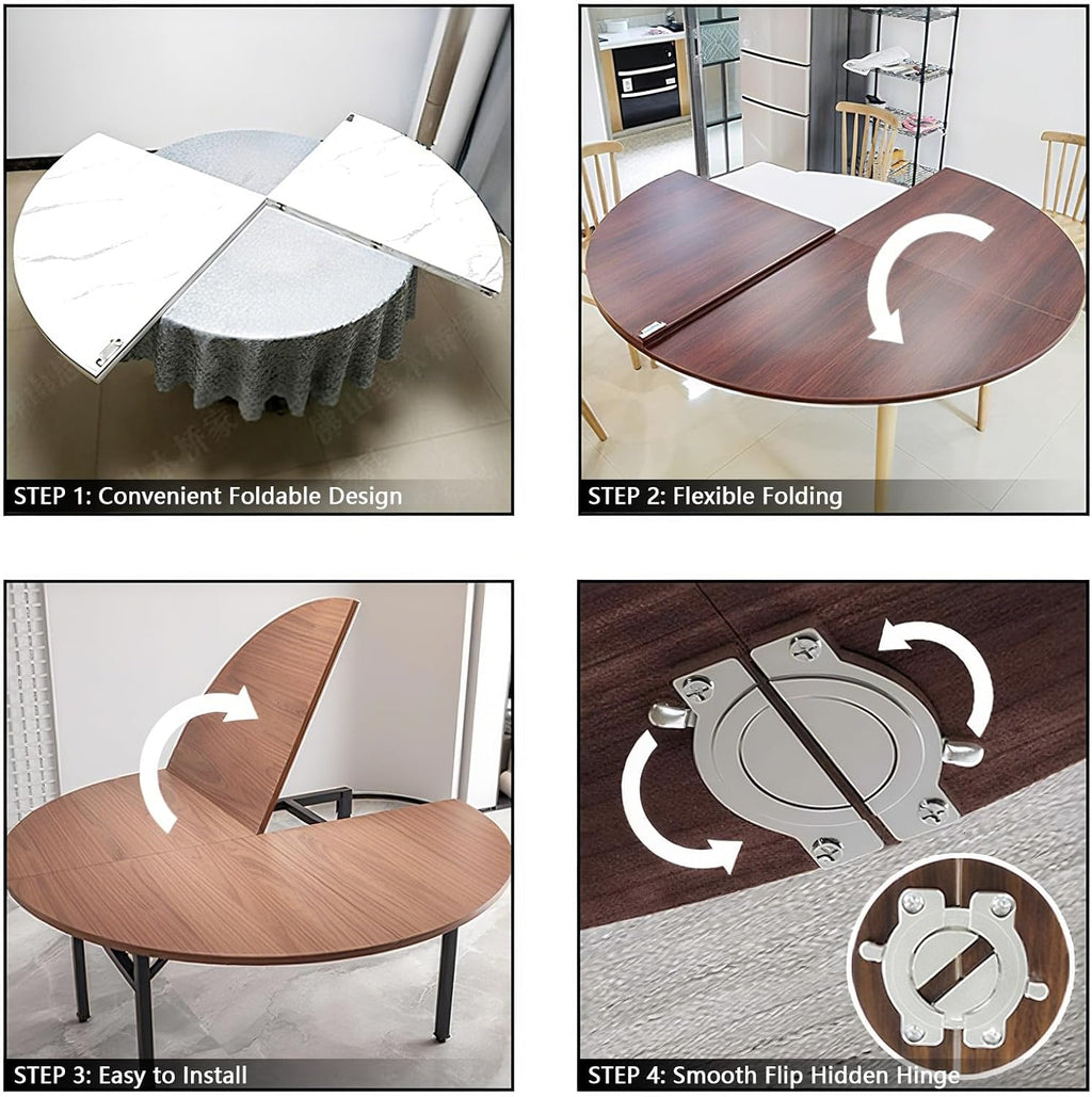 Big Foldable Round Table Tops only Extender, Large Round Folding Tabletop Extender Extend-8in No Legs, 4-fold Portable Wooden Dining Table top for Dining/Kitchen (White, D:59.05IN)