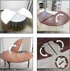 Big Foldable Round Table Tops only Extender, Large Round Folding Tabletop Extender Extend-8in No Legs, 4-fold Portable Wooden Dining Table top for Dining/Kitchen (White, D:59.05IN)