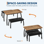 Dining Table Set for 4, 3-Piece Wooden Kitchen Table with 2 Upholstered Benches, Space-Saving Dinette Set for Restaurant, Studio, Dining Room, Home Kitchen(43''x28''x30''), Retro