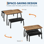 Dining Table for 4, 3-Piece Kitchen Table Set for 4 with Wooden Tabletop and Metal Frame, Industrial Kitchen Table with 2 PU Leather Benches for Bar, Dining Room, Restaurant(43''x28''x30''), Retro