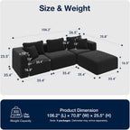 Avenco 106-inch L-Shaped Modular Sectional Sofa Couch with Ottoman | Individually Wrapped Coil Support & Corduroy Fabric, Zero Assembly 4-piece Set for Living Room, Black