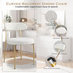 Dining Table and Dining Chair Set 23.6" White Round Table&2 Boucle Upholstered Golden Legs Chairs for Kitchen Dining Room Small Space 3 Piece Dining Table and Chair Set（Beige）