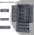 RuiSiSi Farmhouse Kitchen Pantry, 77inch Freestanding Tall Cupboard Storage Cabinet with 3 Adjustable Shelves, 8 Door Shelves, 3 Drawers for Kitchen Dining Room Living Room, Gray