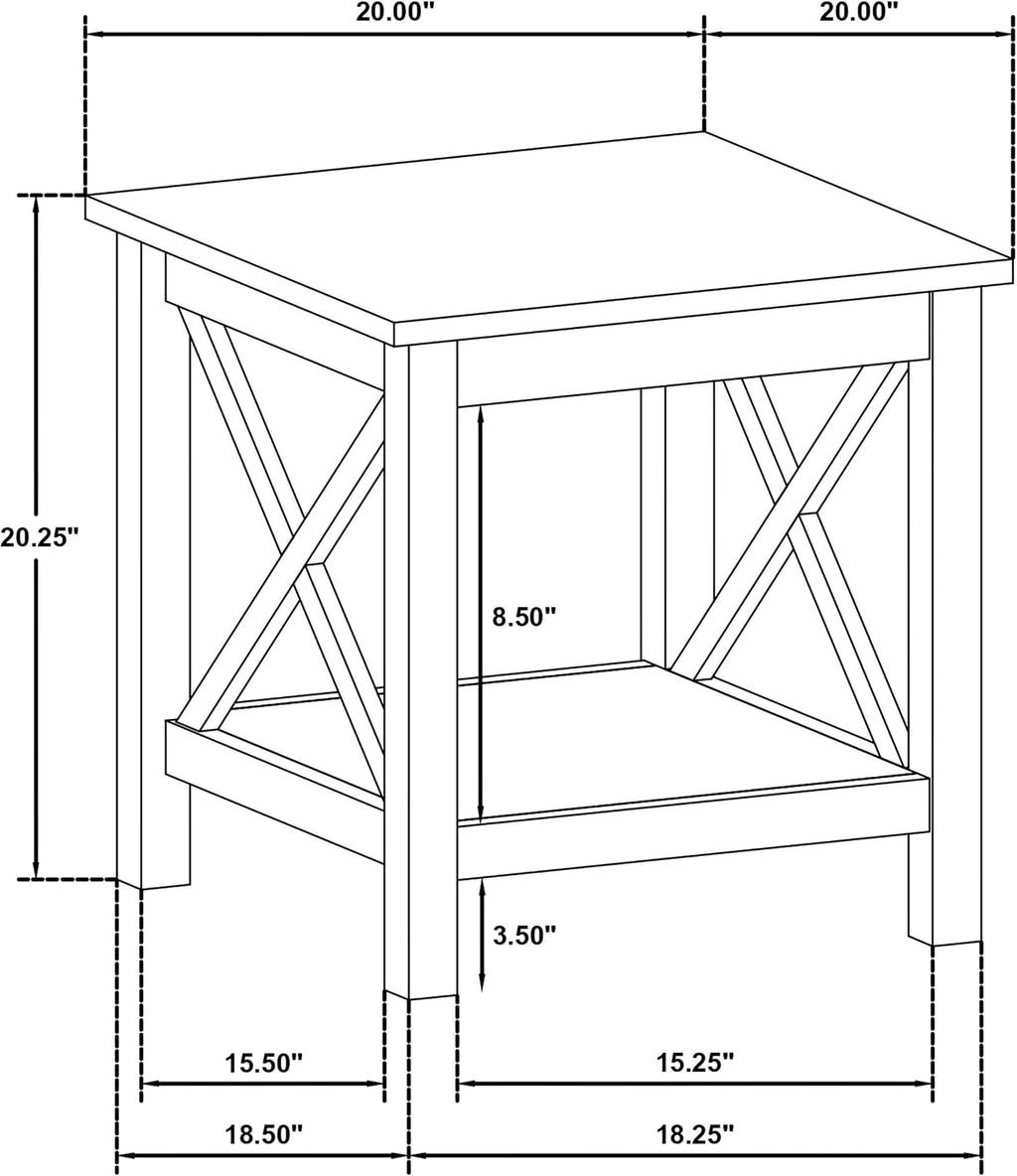 Coaster Home Furnishings - Skyview - Wood - Square End Table with Open Shelf, X-Frame Base and Coastal Style - Living Room - 20-Inch - White - 722087