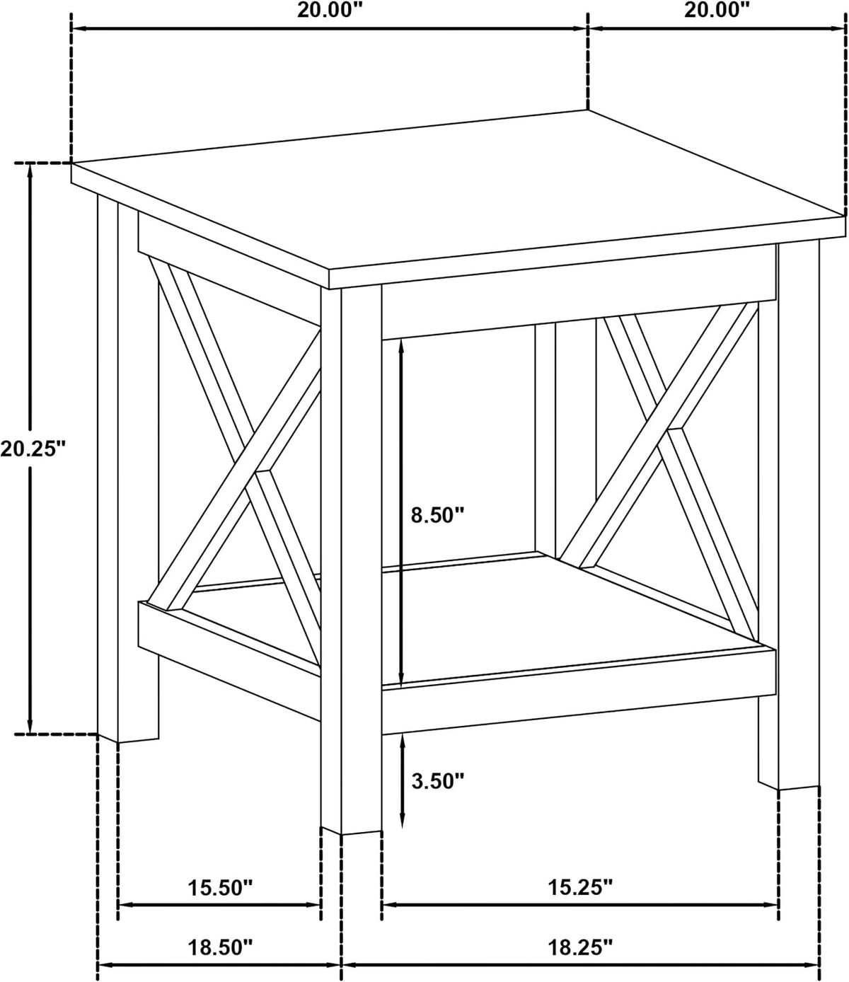 Coaster Home Furnishings - Skyview - Wood - Square End Table with Open Shelf, X-Frame Base and Coastal Style - Living Room - 20-Inch - White - 722087
