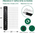Black PVC Coated Welded Wire Fence 36 Inch x 25 Foot, 2 Inch x 3 Inch 16GA, Garden Border Fencing Roll Vinyl Coating Metal Wire Mesh for Yard Vegetable Plant Protection Poultry Netting