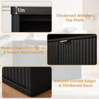 LEYAOYAO Fluted Buffet Cabinet with Storage, 45" Wide Wood Sideboard Credenza with 3 Doors & Open Storage Shelf, Modern Kitchen Console Accent Cabinets, Coffee Bar Table for Dining Room, Black Oak