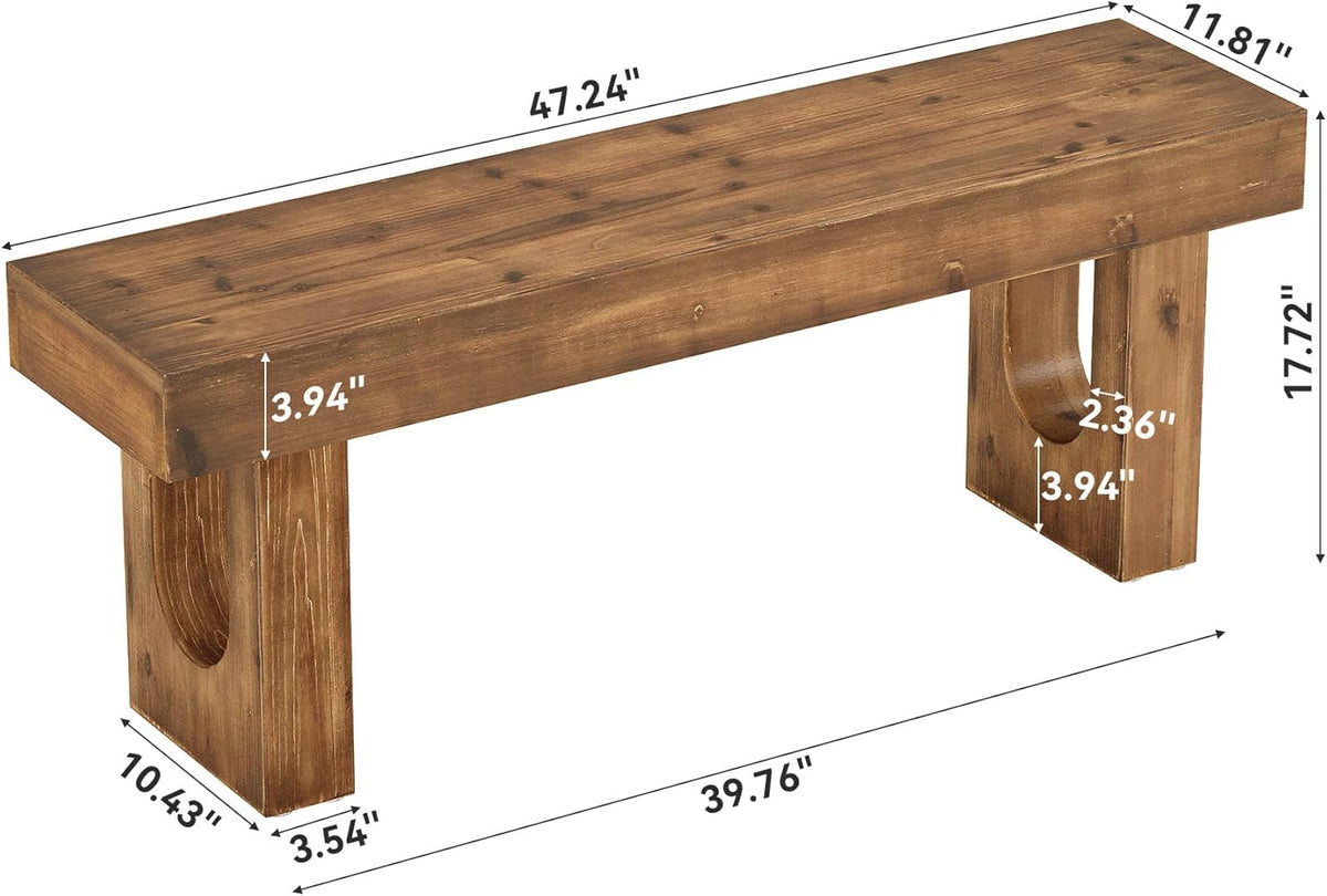 Solid Wood Shoe Bench, 47" Long Farmhouse Entryway Bench with Sturdy Legs, Narrow Rustic End of Bed Bench for Hallway, Living Room, Bedroom, Easy Assembly