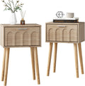 LAATOOREE Nightstand Set of 2, Small Bed Side Table with Arch Door, Mid-Century End Table with Wood Legs for Bedroom, Small Space (Natural)
